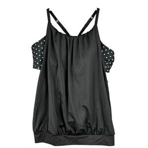Swim by Cacique No Wire Blouson Tankini Top Racerback Black White Polka Dot 20